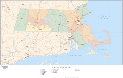 Massachusetts Wall Map with Counties by Map Resources - MapSales