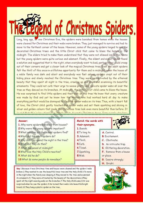 THE LEGEND OF CHRISTMAS SPIDERS. - ESL worksheet by LUCETTA06