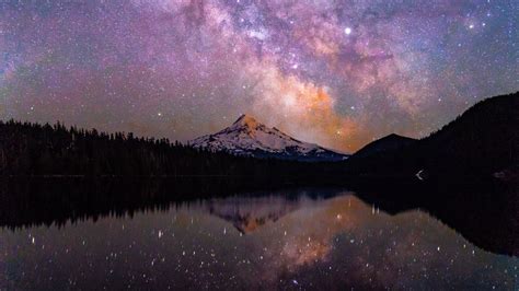 Download wallpaper 1920x1080 night, starry sky, mountain peak, reflections, full hd, hdtv, fhd ...