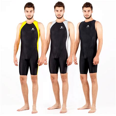 Mens One Piece Swimwear Men Swimsuit Competition Boys Swimming Suit Swimsuits Knee Swim Suits ...