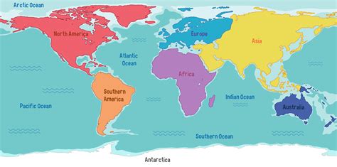 World Map Showing Continents And Oceans