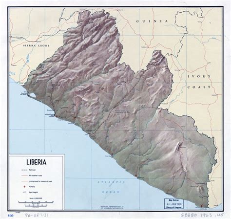 Large detailed political map of Liberia with relief, roads, major ...