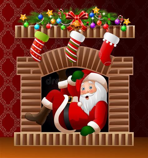 Santa Claus in the Fireplace Stock Vector - Illustration of brick ...