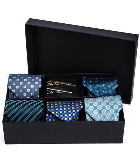 Men's Tie Set - 5 Luxury Neckties And 2 Classy Tie Bars In Gift Box ...