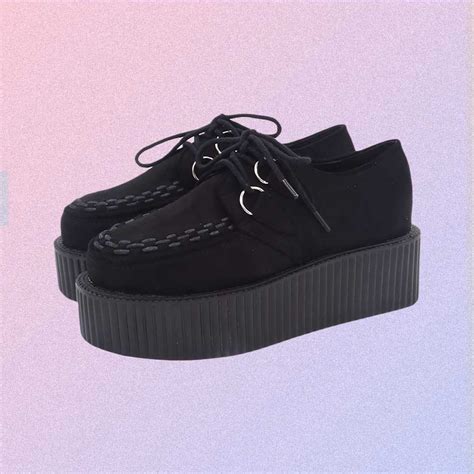 Black Platform Suede Creepers Shoes | Goth Aesthetic Shop