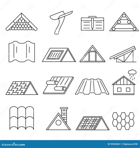 Concept House Roof Construction Thin Line Icon Set. Vector Stock Vector ...