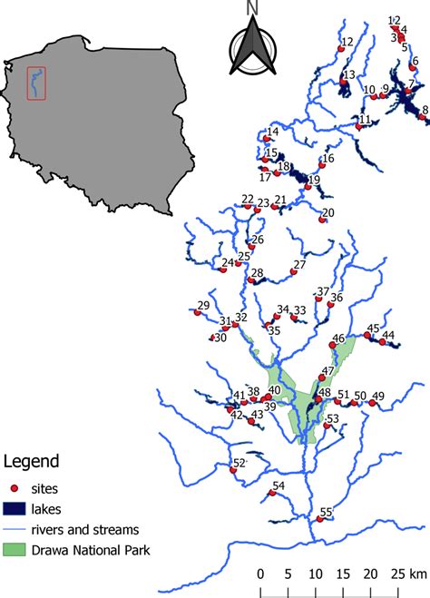 Map of the sampling sites in Drawa River catchment | Download Scientific Diagram