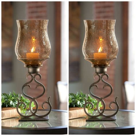 PAIR HOME DECOR CONTEMPORARY RUSTIC PILLAR CANDLE HOLDERS GLASS GLOBES - Candle Holders ...