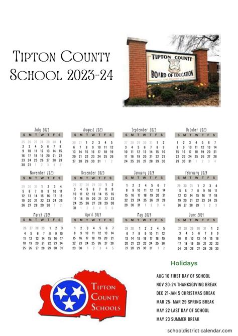 Tipton County Schools Calendar with Holidays 2023-2024