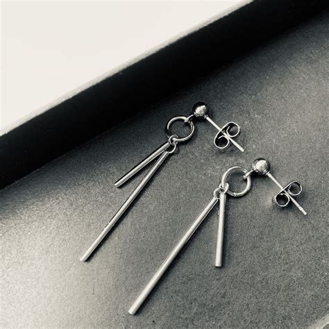 Minimalist Tiny Stud Dangling Bar Kpop Earring for Men,Stainless Steel Drop Dangle Korean ...