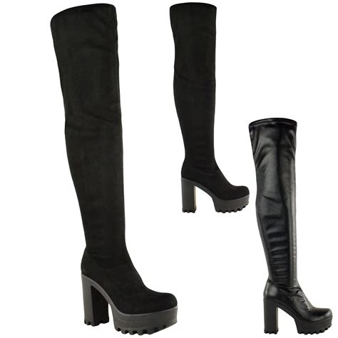 Thigh High Block Heel Boots