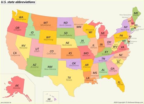 U.S. state abbreviations map | State abbreviations, Us map, Usa map