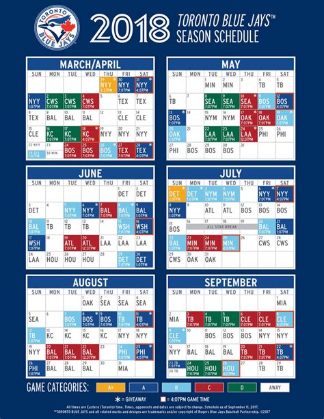 Blue Jays 2018 Schedule : Torontobluejays