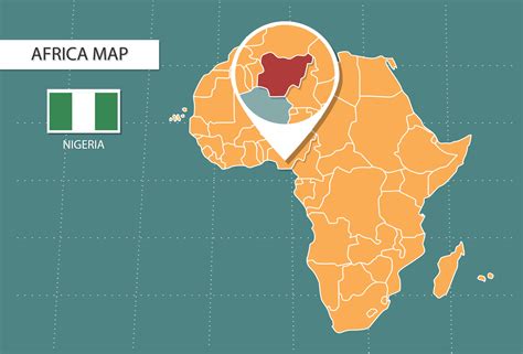 Nigeria map in Africa zoom version, icons showing Nigeria location and ...