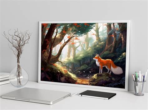 Enchanted Forest Wall Art Fox Print, AI Art Digital Download Poster, Anime Landscape Print ...