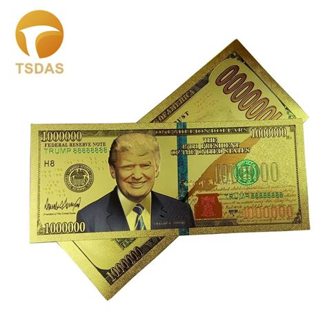 24k Gold Banknotes Color USA Trump Banknote One Million Dollars Banknote in 24k Gold Plated For ...