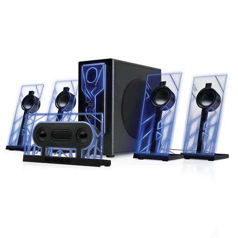 5.1 Surround Sound Computer Speakers with 80 Watts and Blue LED Glow ...