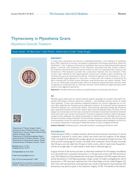 (PDF) Thymectomy in Myasthenia Gravis