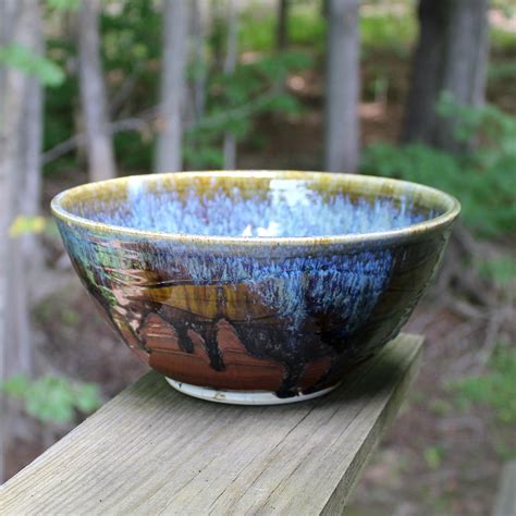 Large Handmade One of a Kind Star Vibrant Waterfall Ceramic Mixing Bowl ...