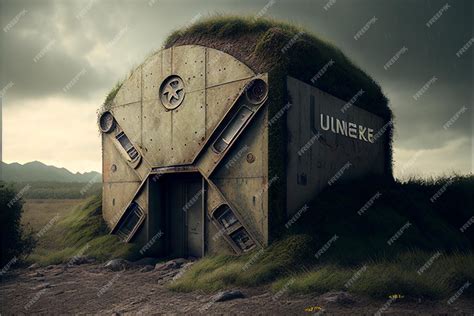 Premium AI Image | Bunker Entrance to underground military bunker Armored heavy metal door in ...