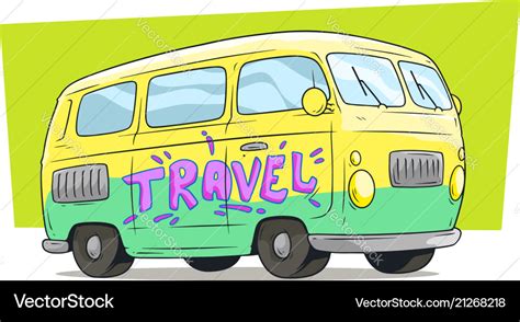 Cartoon retro van bus with text label travel Vector Image