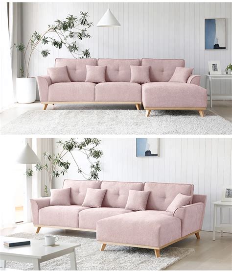 Modern Tufted Pink Fabric Sofa Sectional Set Living Room Furniture ...