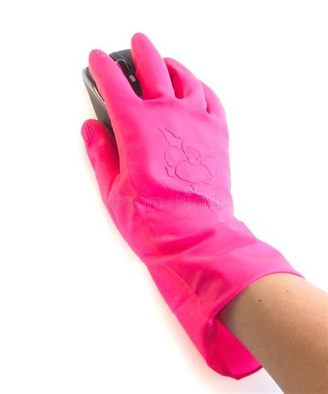 Hand in Rubber Glove with a Computer Mouse Stock Photo - Image of cable ...
