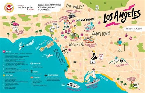 Los Angeles tourist attractions map - Map of LA tourist attractions (California - U… | Los ...