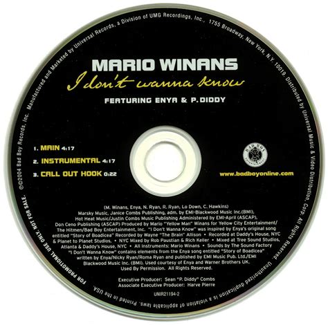 Promo, Import, Retail CD Singles & Albums: Mario Winans - I Don't Wanna Know - (Promo CD Single ...