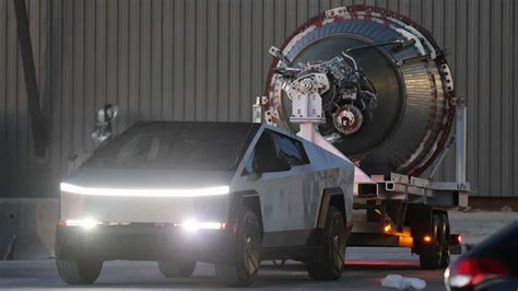 Tesla Cybertruck Spotted Towing SpaceX Rocket Engine In New Video