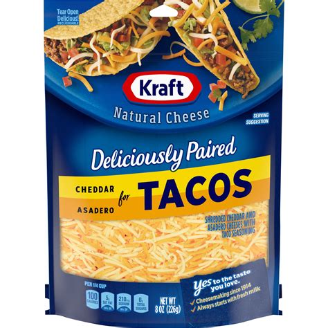 Kraft Deliciously Paired Cheddar & Asadero Shredded Cheese with Taco Seasoning for Tacos, 8 oz ...