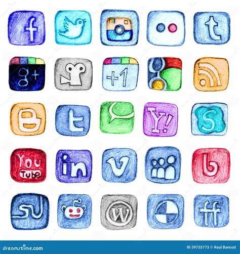 Hand Drawn Social Media Icons Vector Illustration | CartoonDealer.com ...