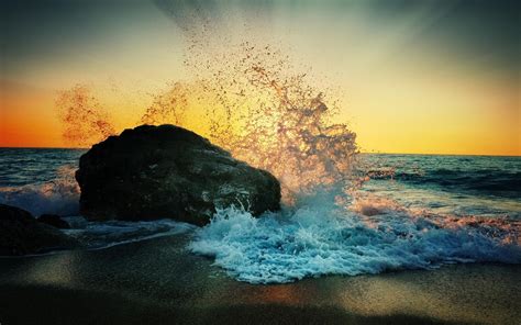 Download Sunset Splash Ocean Nature Wave HD Wallpaper