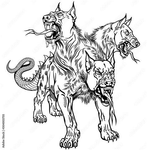 Cerberus hellhound Mythological three headed dog the guard of entrance ...