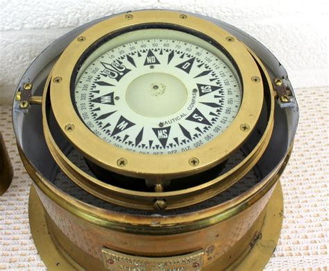 Large complete antique ship compass made of brass with logo 'Lifeboat ...