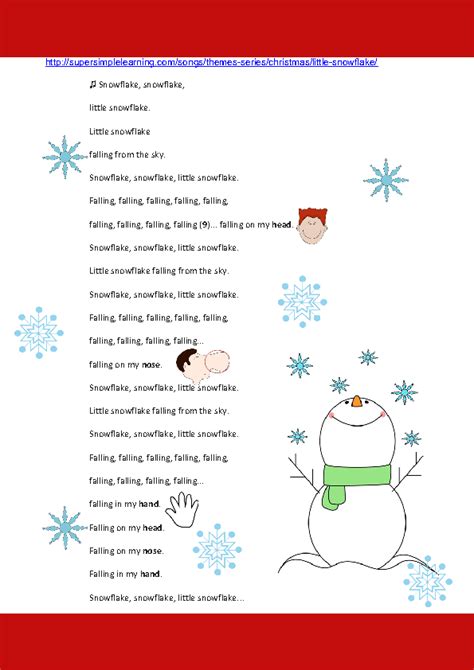 Song Worksheet: Little Snowflake