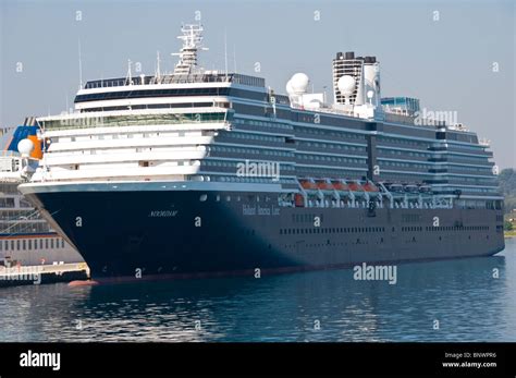 NOORDAM Holland America Line tourist cruise ship in harbour on the Greek island of Corfu Greece ...