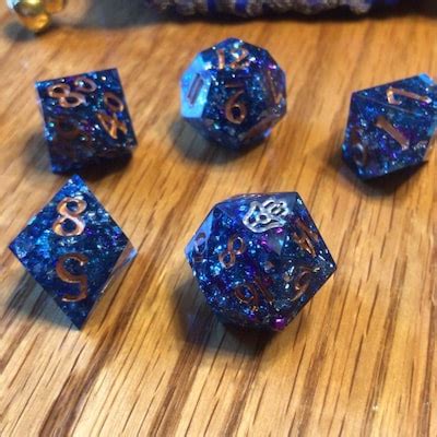 Celestial Crystal Dice Set for Dnd 7 Piece Sharp Edge Resin Dice Set, Handmade, Custom RPG Dice ...