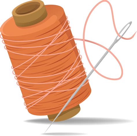 Vector illustration of a spool of orange thread and a sewing needle ...