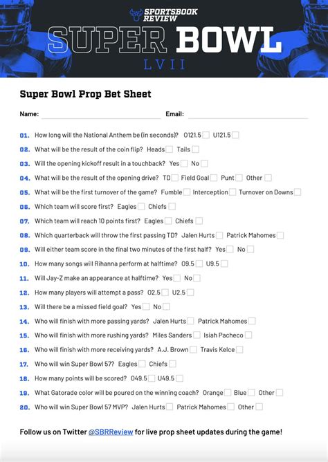 Super Bowl Prop Bet Sheet 2024: Printable PDF Props List for Fun Party Game