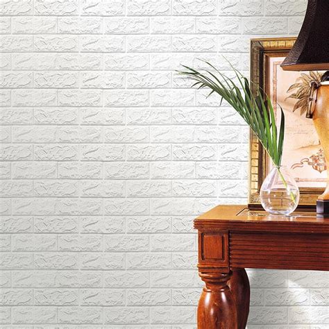 SAYFUT Peel and Stick 3D Wall Stickers Panels White Brick Wallpaper Modern Wall Background for ...