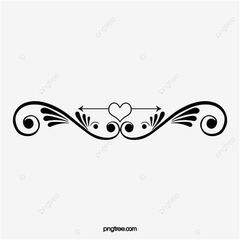 an ornate design with hearts and arrows on the corner, line art, black png and psd