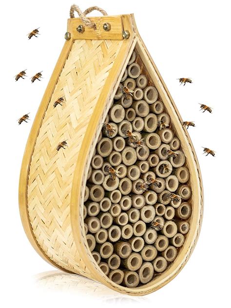 KIBAGA Mason Bee House - Handmade Natural Bamboo Bee Hive - Attracts Peaceful Bee Pollinators to ...