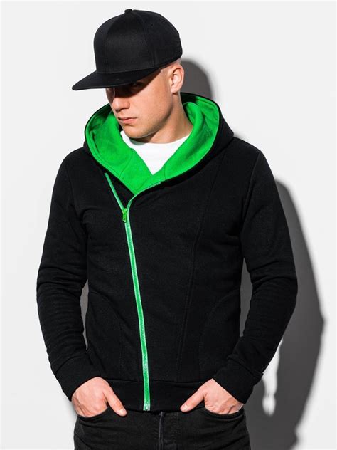 Men's zip-up hoodie PRIMO - black/green | MODONE wholesale - Clothing For Men