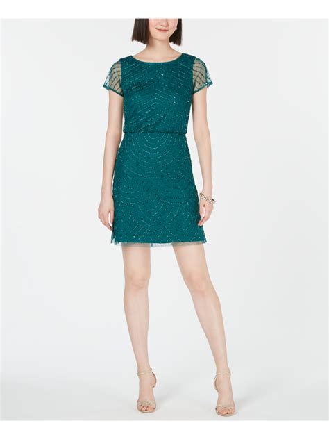 ADRIANNA PAPELL Womens Green Short Sleeve Mini Sheath Cocktail Dress ...