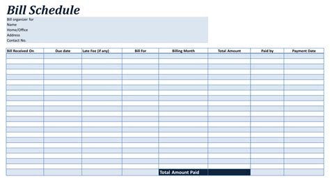 Printable Bill Payment Schedule Template Excel | Schedule template, Calendar template, Excel ...