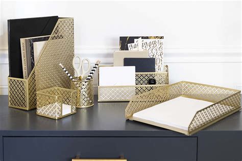 Blu Monaco Gold 5 Piece Cute Desk Organizer Set - Desk Organizers and Accessories for Women ...