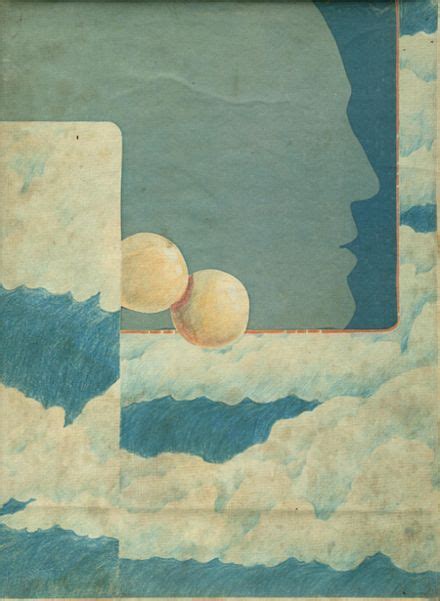 an abstract painting with two balls in the sky above water and clouds ...