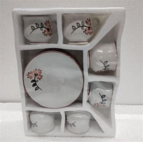 Printed White Lao Pyala 12 Piece Stoneware Cup Saucer Set, For Gifting ...