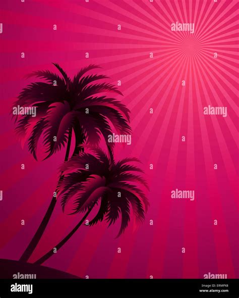 Vector sunset background with palm tree silhouette. For poster or flyer design Stock Vector ...